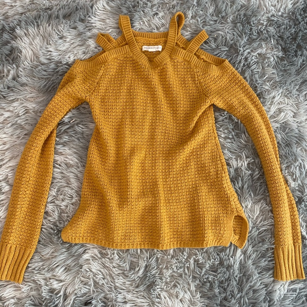 yellow off the shoulder sweater